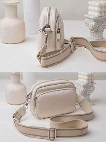 时尚公文包式单肩包，容量大，多个拉链口袋，可斜挎或肩背，适合女性日常通勤，商务休闲女包，非常适合办公室、商务和工作 - 米色 - 查看 6