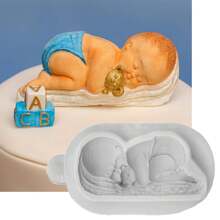 1 Pieza Molde De Silicona Con Forma De Bebé Durmiendo Para Fondant, Pasta De Goma, Herramienta De Decoración De Pasteles, Molde Para Dulces, Cupcakes Y Chocolates, Accesorio De Cocina, Fiesta De Cumpleaños - gris claro - Ver 1