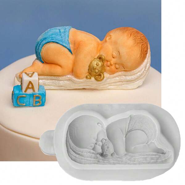 1pc Sleeping Baby Shape Silicone Mold For Fondant, Gum Paste, Cake Decorating Tool, Candy Cupcake & Chocolate Mold, Kitchen Accessory, Birthday Party