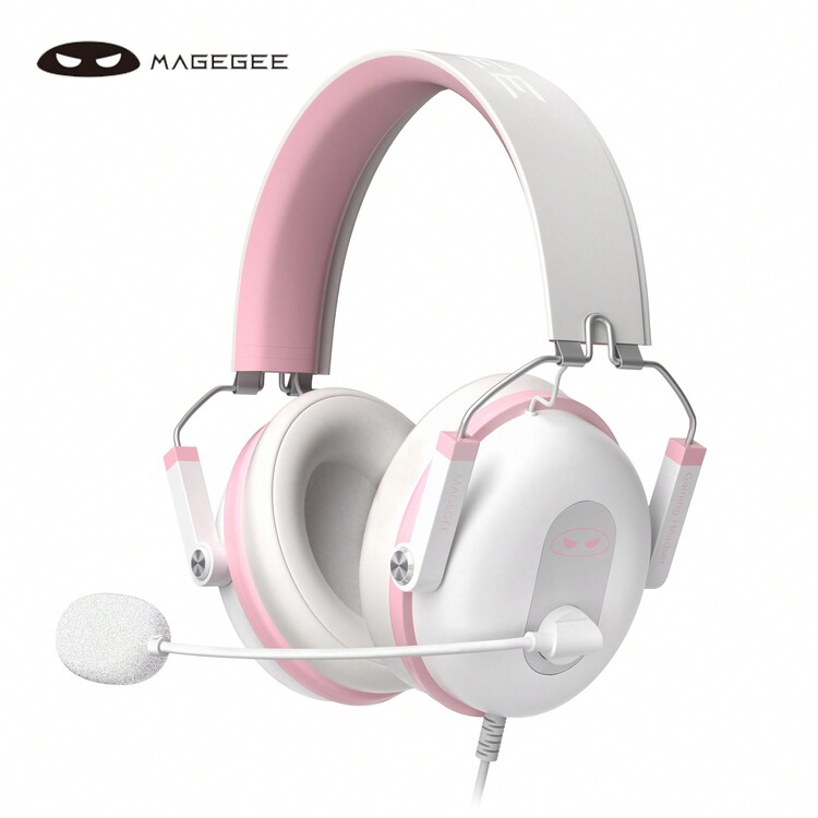 MageGee Pilot Over-Ear Gaming Headset For PC Wired USB With Microphone Noise Reduction, Volume Control Gaming Headphone For Laptop PS4 PC One Smartphone White Pink - Pink - View 7