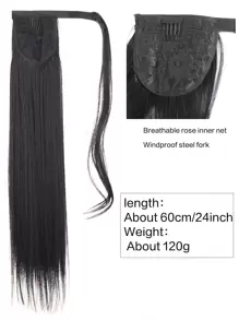 60cm Black Long Straight Ponytail Hairpieces For Women Hairstyles Synthetic Fake Ponytail Wrap Around Clip In Hair Tail - Black - View 7