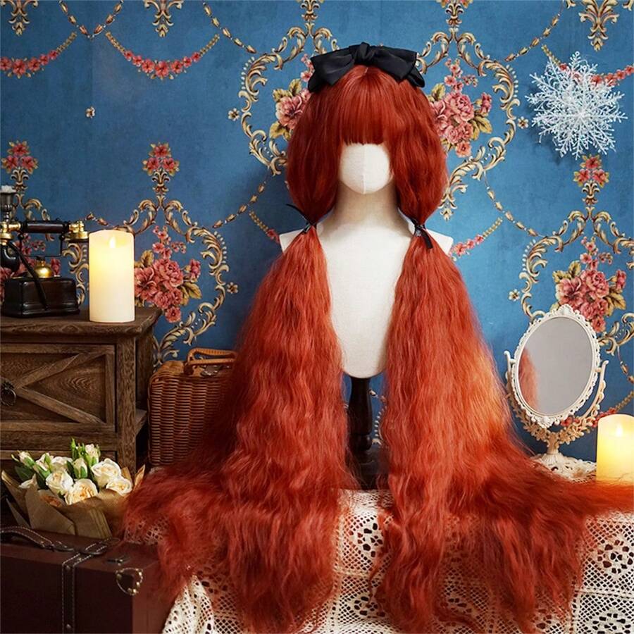 Orange Red 44 Inch Lolita Wig With Ultra Long Wavy Corn Rolls, High-Quality Synthetic Fiber Synthetic Wig - Dirty Orange - View 1