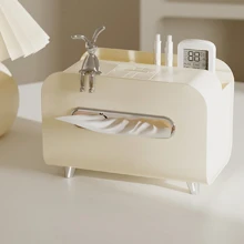 1pc White Nordic Style Desktop Tissue Box With Phone Holder Remote Control Storage Box For Living Room Coffee Table, Modern And Luxury Tissue Dispenser - White - View 5