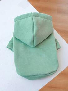 1件寵物服裝，秋冬季保暖連帽外套狗/貓寵物服飾，小型/中型犬適用的舒適柔軟純色運動衫帽衫 - 綠色 - 查看 4