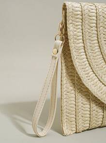 Bolso de mano de paja para mujer, bolso tipo sobre tejido, cartera cruzada, bolso de mano, bolso de hombro - Beis - Ver 5