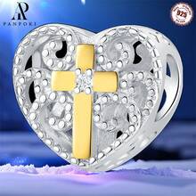 1件925纯银锆石个性化十字架串珠吊坠，2023爆炸设计，适合女孩，可搭配手链、项链，DIY饰品，周年纪念日生日礼物