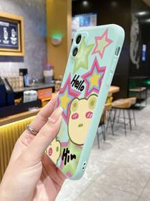 1入組青蛙和星星印花帶直邊淺藍色手機殼,適用於apple/samsung/xiaomi/redmi/vivo/oppo A16 - 青碧色 - 查看 3