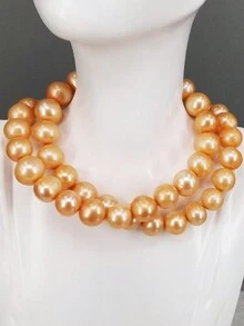 一鋼絞線9-10mm橘色淡水珍珠38.5cm珠子適用於項鍊或者手鍊製作女性日常生活隨機發貨