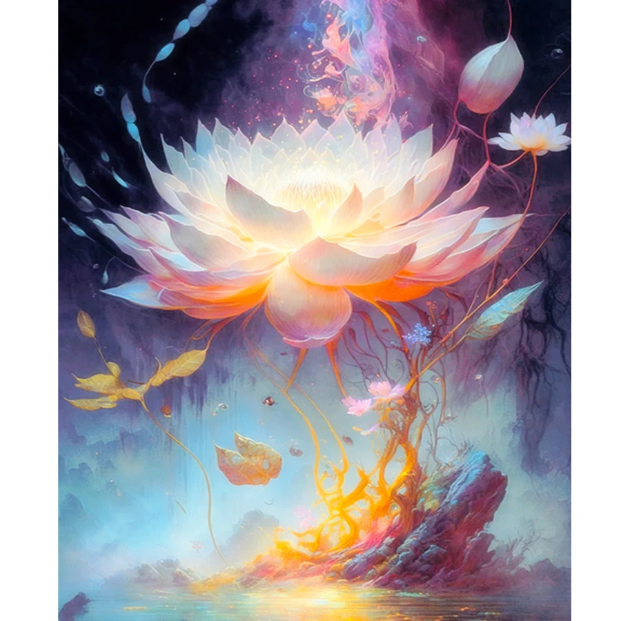 RUOPOTY 1 Hoa Sen Tranh Bằng Số Dành Cho Người Lớn Hoa Thủ Công Sơn Bằng Số Khởi Đầu Cho Tường Nhà Nghệ Thuật 40x50cm/16x20inch Không Có Khung - Nhiều màu - Xem 1