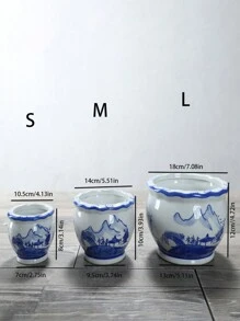 1pc Antique Chinese Style Blue And White Porcelain Ceramic Flower Pot Set For Large Succulents - White - View 2