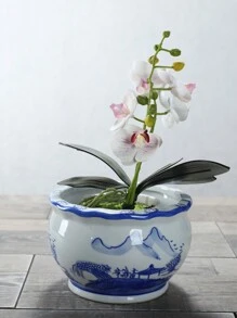 1pc Antique Chinese Style Blue And White Porcelain Ceramic Flower Pot Set For Large Succulents - White - View 4
