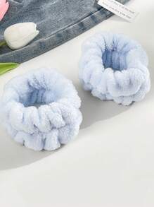 Bộ 2 dây đeo cổ tay rửa mặt thấm mồ hôi & dây buộc tóc, thích hợp sử dụng hàng ngày, thể thao, thấm hút mồ hôi, tuyệt vời làm quà tặng Ngày của Mẹ - Màu xanh lam - Xem 2