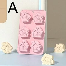 1入組粉色6隔室房屋和心形矽膠蛋糕模,可愛巧克力模具適用於冰模盤 - 粉色 - 查看 2