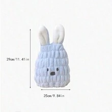 1 pieza Gorro de toalla con orejas de conejo de felpa coral suave y lindo, secado rápido para baño, salón de belleza, hotel, deportes, hogar, cuidado de la piel - Azul - Ver 8