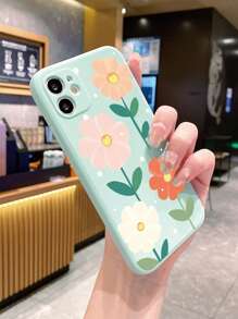 1 件多色大花朵圖案淺藍色直邊手機殼兼容 Apple/samsung/xiaomi/redmi/vivo/oppo A16 - 青碧色 - 查看 4