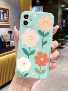 1 件多色大花朵圖案淺藍色直邊手機殼兼容 Apple/samsung/xiaomi/redmi/vivo/oppo A16 - 青碧色 - 查看 1