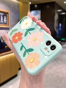 1 件多色大花朵圖案淺藍色直邊手機殼兼容 Apple/samsung/xiaomi/redmi/vivo/oppo A16 - 青碧色 - 查看 5