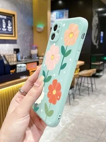 1 件多色大花朵圖案淺藍色直邊手機殼兼容 Apple/samsung/xiaomi/redmi/vivo/oppo A16 - 青碧色 - 查看 3