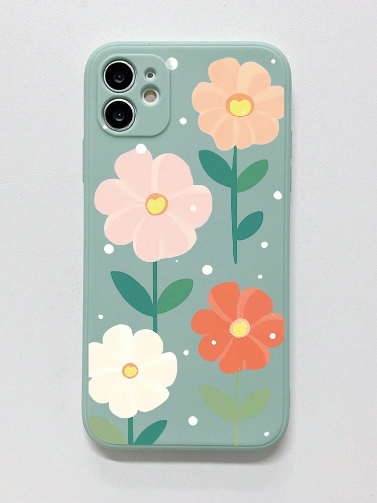 1 件多色大花朵圖案淺藍色直邊手機殼兼容 Apple/samsung/xiaomi/redmi/vivo/oppo A16 - 青碧色 - 查看 2