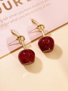 1pair Fashionable Cute Cherry & Apple Design Stud Earrings