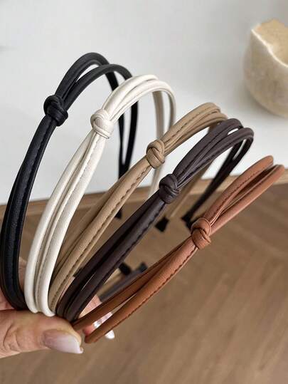5 piezas de 38cm/14.96" Diademas de cuero anudadas minimalistas de alta gama de unicolor para mujeres, accesorios de cabello elegantes y versátiles adecuados para uso diario, lavado de cara, maquillaje, combinación de atuendos, aros para el cabello para mujeres