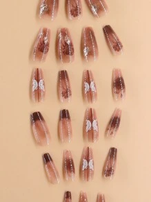 24入組長棺材形狀的人造指甲，附1塊指甲檔和1塊果凍膠壓克力指甲補給品 - 彩色 - 查看 4