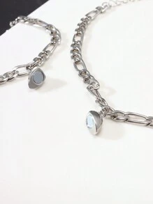 2 件/套心形不锈钢磁性情侣手链套装，最佳朋友心形手链情人节 - 銀色 - 查看 4