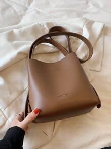 Fashion Women's Brown Handbag, Simple Minimalist PU Leather Retro Mini Bucket Bag, Versatile Shoulder Crossbody Bag Suitable For Shopping And Daily Use