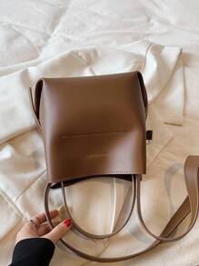 Fashion Women's Brown Handbag, Simple Minimalist PU Leather Retro Mini Bucket Bag, Versatile Shoulder Crossbody Bag Suitable For Shopping And Daily Use