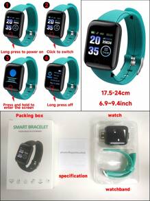 1入组男士女士綠色矽膠錶帶運動型心率監測和計步器多功能矩形智能手錶兼容安卓和iphone - 綠色 - 查看 10