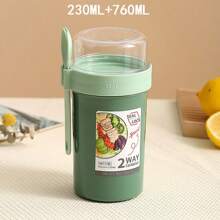 1入組雙層塑料沙拉杯配湯匙,可攜帶早餐燕麥杯配外帶盒,適用於堅果或優格 - 綠色 - 查看 3