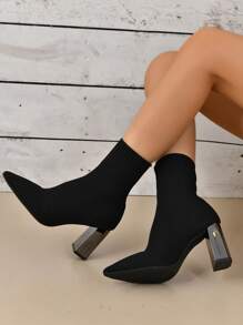 Của phụ nữ Đen Đàn hồi Đan Giày bốt vớ , Linh hoạt Giữa bắp chân Giày ống , Giày cao gót Mắt cá chân Giày ống Ngắn , Giày cưới nam - màu đen - Xem 2