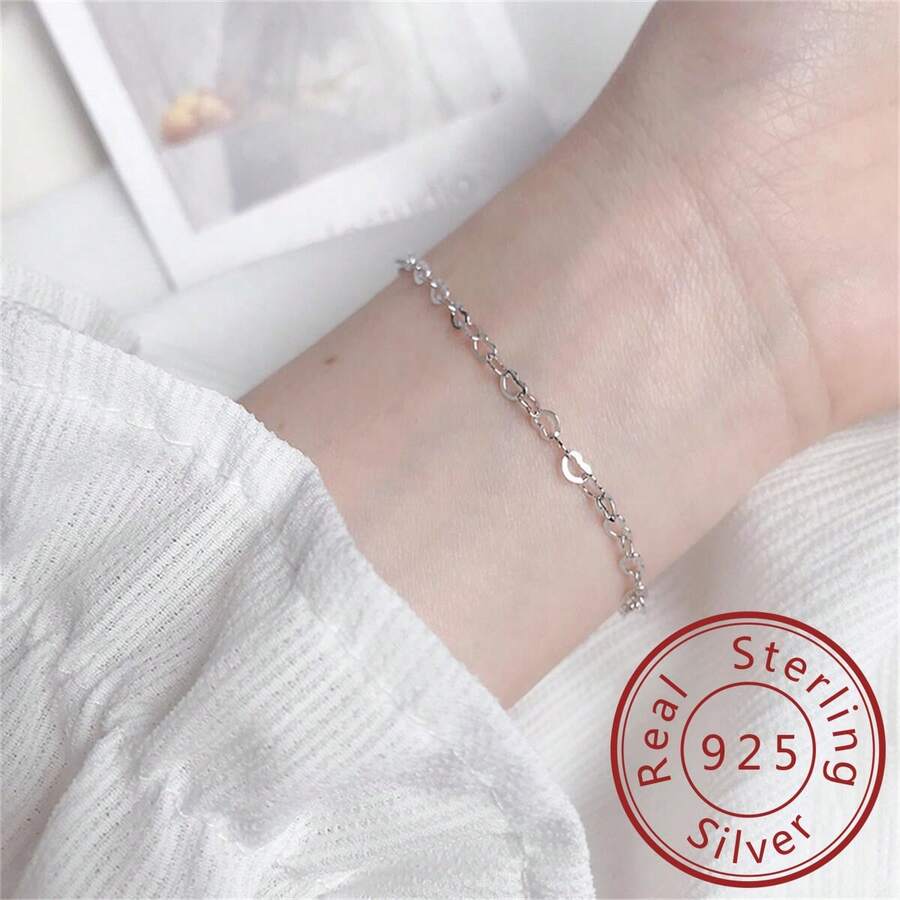 OMID 1只925純銀優質時尚愛心鏈手鍊,女士日常佩戴的優雅配飾 - 手鍊 - 查看 1