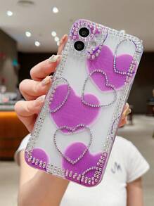 一款透明愛心閃亮鑽石繪製的TPU抗震手機殼，適用於三星/蘋果手機 - 彩色 - 查看 3