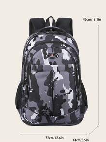 Camouflage Pattern Letter Patch Large Capacity Multi-pocket Zipper Closure Fashionable Waterproof Backpack With Double Shoulder Straps, Durable Casual Student Bag - Grey - View 2