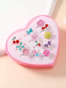 1 Bộ/12 Điều Chỉnh Hợp Kim Hoa Bướm Anh Đào, Nhẫn Hình Trái Tim Nhỏ Giọt Dầu Tác Dụng Cho Bé Gái - Nhiều màu - Xem 1