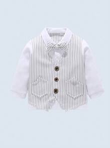 BOARNSEORL 2 件套男婴绅士服装套装，长袖衬衫配领结和裤子，时尚帅气，适合生日派对、婚礼、周年庆典 - 白色 - 查看 5