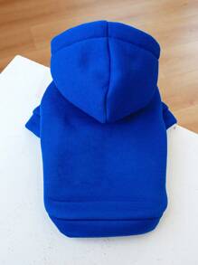 1 Quần Áo Thú Cưng Áo Có Mũ, Trang Phục Mùa Đông Mềm Mại & Thoải Mái Cho Chó Và Mèo, Áo Trùm Lông Cừu Trơn Màu Cho Chó Nhỏ Và Vừa - Xanh đậm - Xem 3