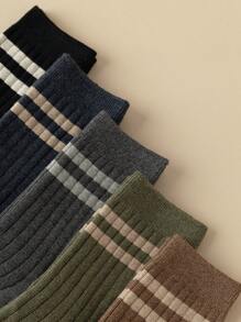 1雙/咖啡色男士長筒襪,簡單厚實透氣抗臭吸汗保暖襪子,適用於秋冬季節 - 咖啡棕 - 查看 11