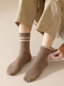 1雙/咖啡色男士長筒襪,簡單厚實透氣抗臭吸汗保暖襪子,適用於秋冬季節 - 咖啡棕 - 查看 5