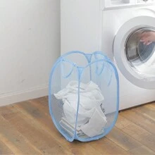 1 件可折疊網狀洗衣籃,帶手柄,用於存放髒衣服,藍色 - 藍色 - 查看 1