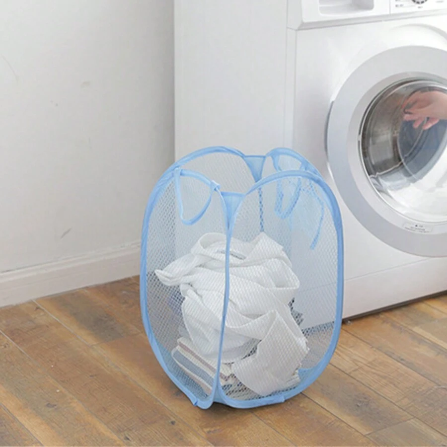 1 件可折疊網狀洗衣籃,帶手柄,用於存放髒衣服,藍色 - 藍色 - 查看 1