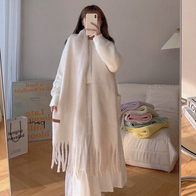 마카롱 컬러 솔리드 웜 플러시 스카프, 일상 착용에 적합, 겨울 스카프
