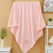 1 pièce Couverture épaisse en peluche de corail doux avec motif de lapin de dessin animé, 110 * 105 cm. Idéal comme couverture de bébé, serviette de bain pour nouveau-né. Parfait pour la Saint-Valentin