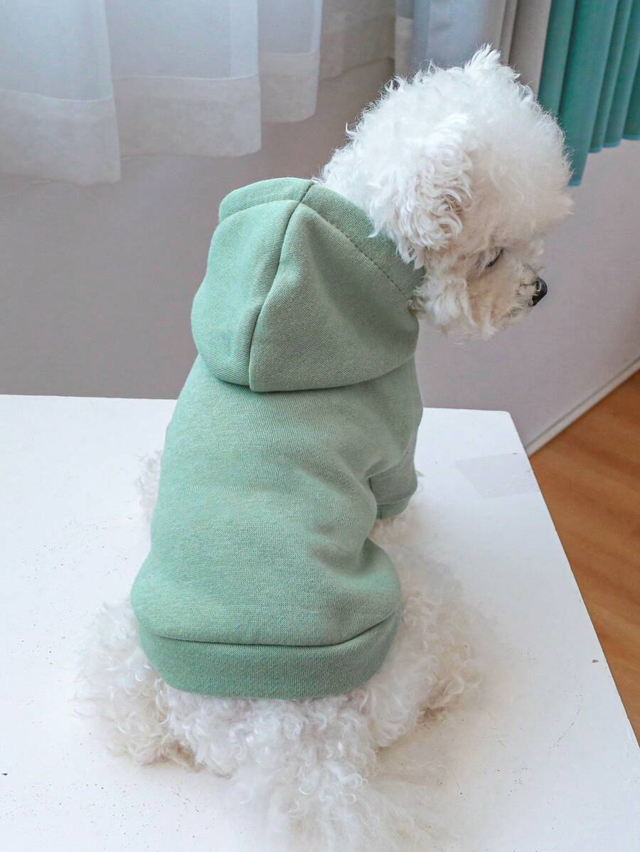 1件寵物服裝，秋冬季保暖連帽外套狗/貓寵物服飾，小型/中型犬適用的舒適柔軟純色運動衫帽衫 - 綠色 - 查看 1