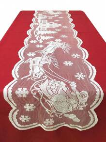 1 件蕾絲聖誕聖誕老人馴鹿雪花桌布和白色聖誕桌旗,適合冬季假期餐廳 - 白色 - 查看 2