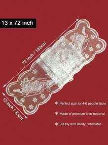 1 件蕾絲聖誕聖誕老人馴鹿雪花桌布和白色聖誕桌旗,適合冬季假期餐廳 - 白色 - 查看 3
