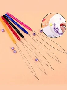 1 Miếng Thép không gỉ Kết cườm Công cụ Với Cong Kim tiêm , Đối với Làm đồ trang sức Và DIY Chế tạo Kết cườm Kim Tóc giả Móc sự thêu Móc , Nhựa nhiều màu Xử lý Hạt String Công cụ - Màu xanh lam - Xem 2