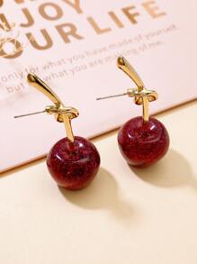 1pair Fashionable Cute Cherry & Apple Design Stud Earrings