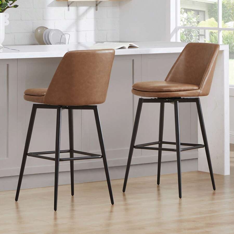 CHITA 30 inch Counter Height Swivel Bar Stools Low Back Set of 2, Metal ...